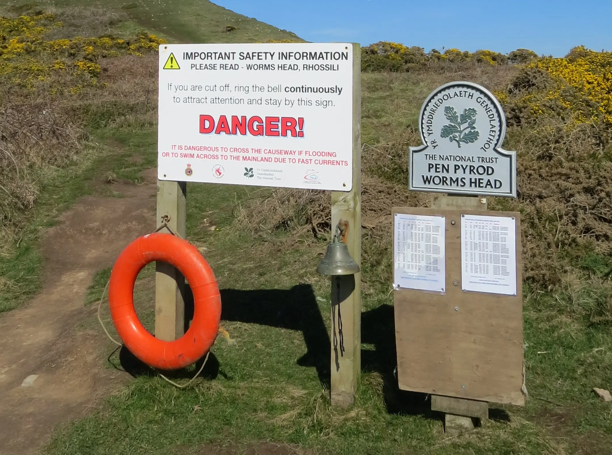 The emergency bell on the path to Worms Head