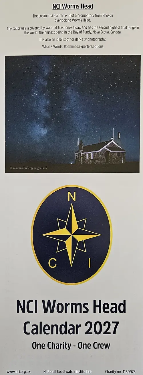 The NCI Worms Head Calendar 2027 cover, with a photo of the lookout beneath the Milky Way above the NCI compass badge