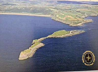 Postcard: aerial view of Worms Head and the Rhosili coast