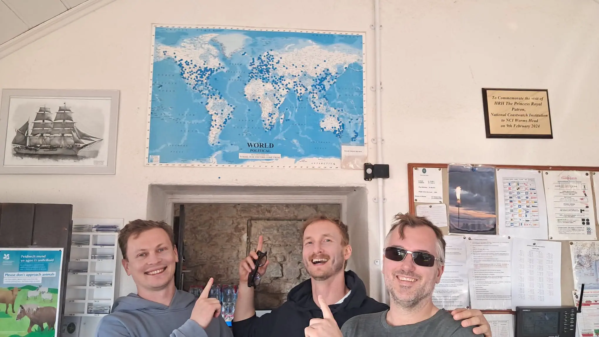 World map at the lookout marking where visitors have travelled from