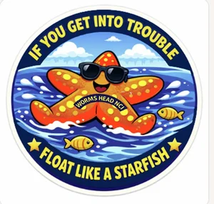 Cartoon starfish wearing sunglasses: If you get into trouble, float like a starfish